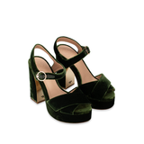 Green velvet platform sandal with chunky heel and ankle strap — Tori Burch | Endless UAE