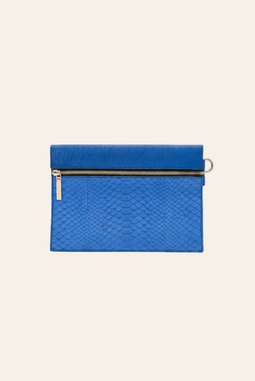 Blue snakeskin clutch with gold zip detail — Victoria Beckham | Endless UAE