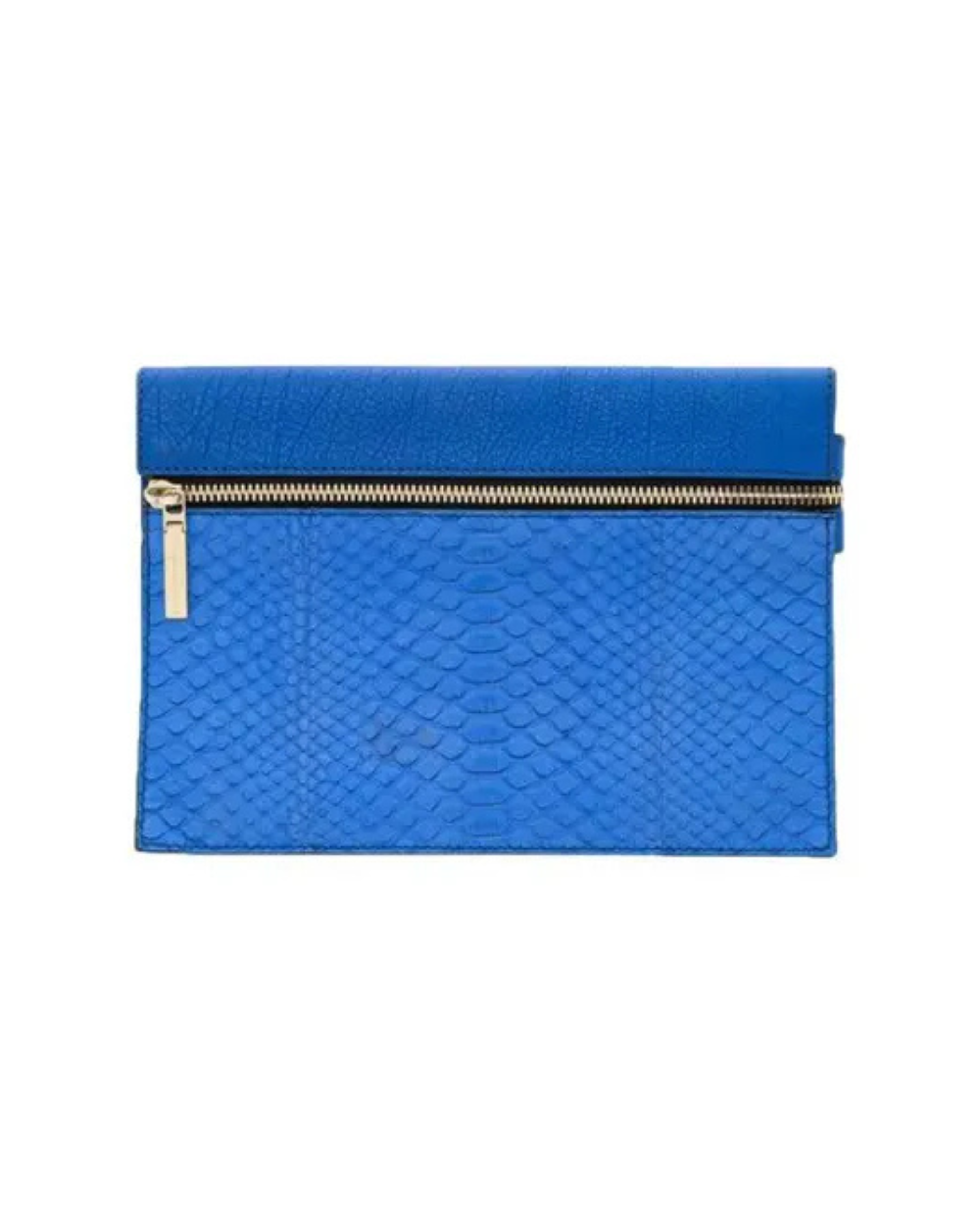 Blue snakeskin clutch with gold zip detail — Victoria Beckham | Endless UAE