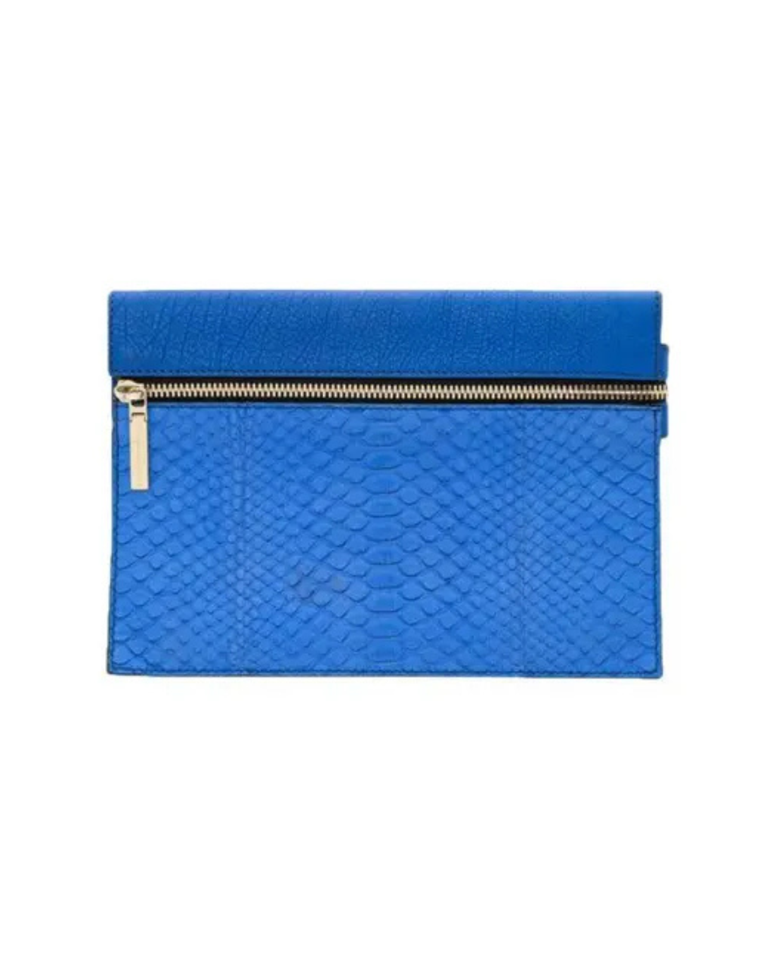 Blue snakeskin clutch with gold zip detail — Victoria Beckham | Endless UAE