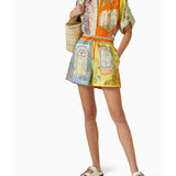 Colorful printed linen co-ord set with ornate architectural motifs — Alemais | Endless UAE