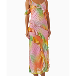 Multicolored tie-dye midi dress with ruffles, sequin embellishments, and cold-shoulder design — Never Fully Dressed | Endless UAE