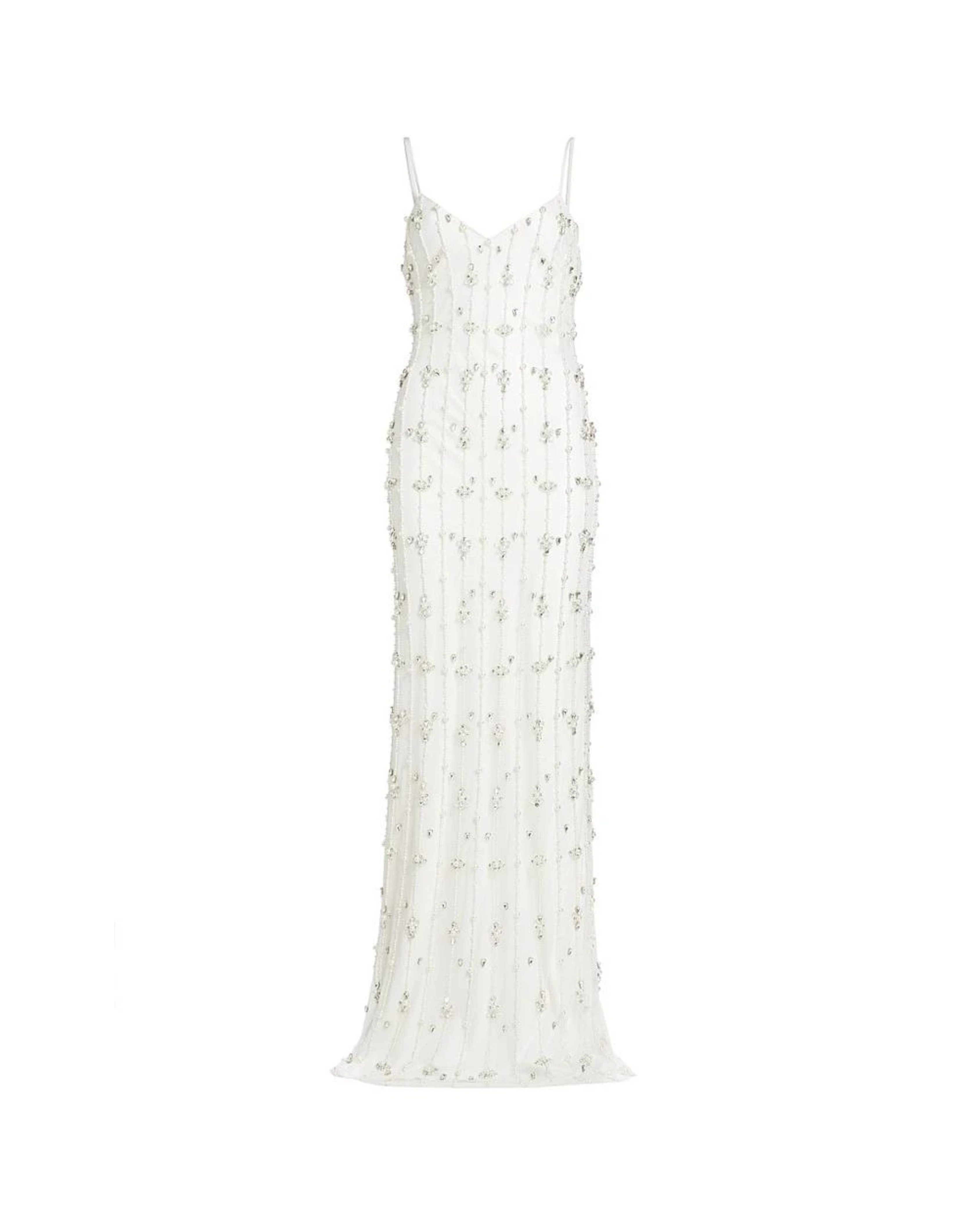 Amora ivory beaded gown with crystal embellishments and spaghetti straps — Monique Lhuillier | Endless UAE