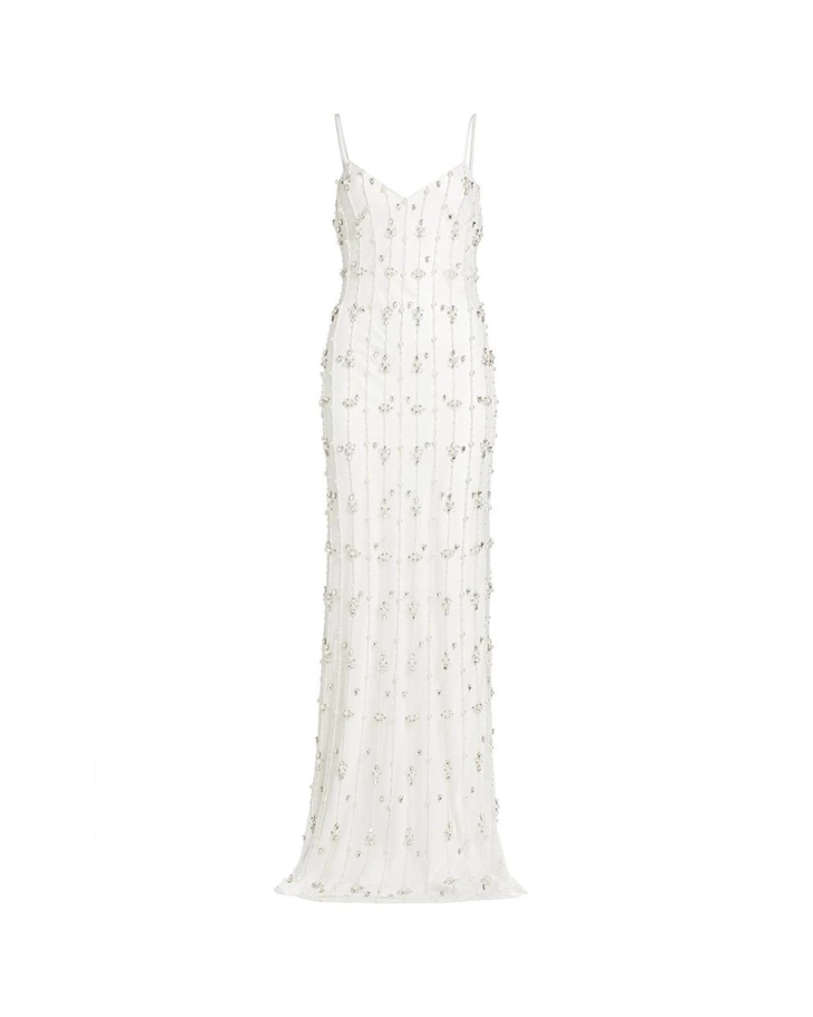 Amora ivory beaded gown with crystal embellishments and spaghetti straps — Monique Lhuillier | Endless UAE