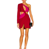 One sleeve color-block mini dress with cutout details in red and fuchsia — PatBo | Endless UAE