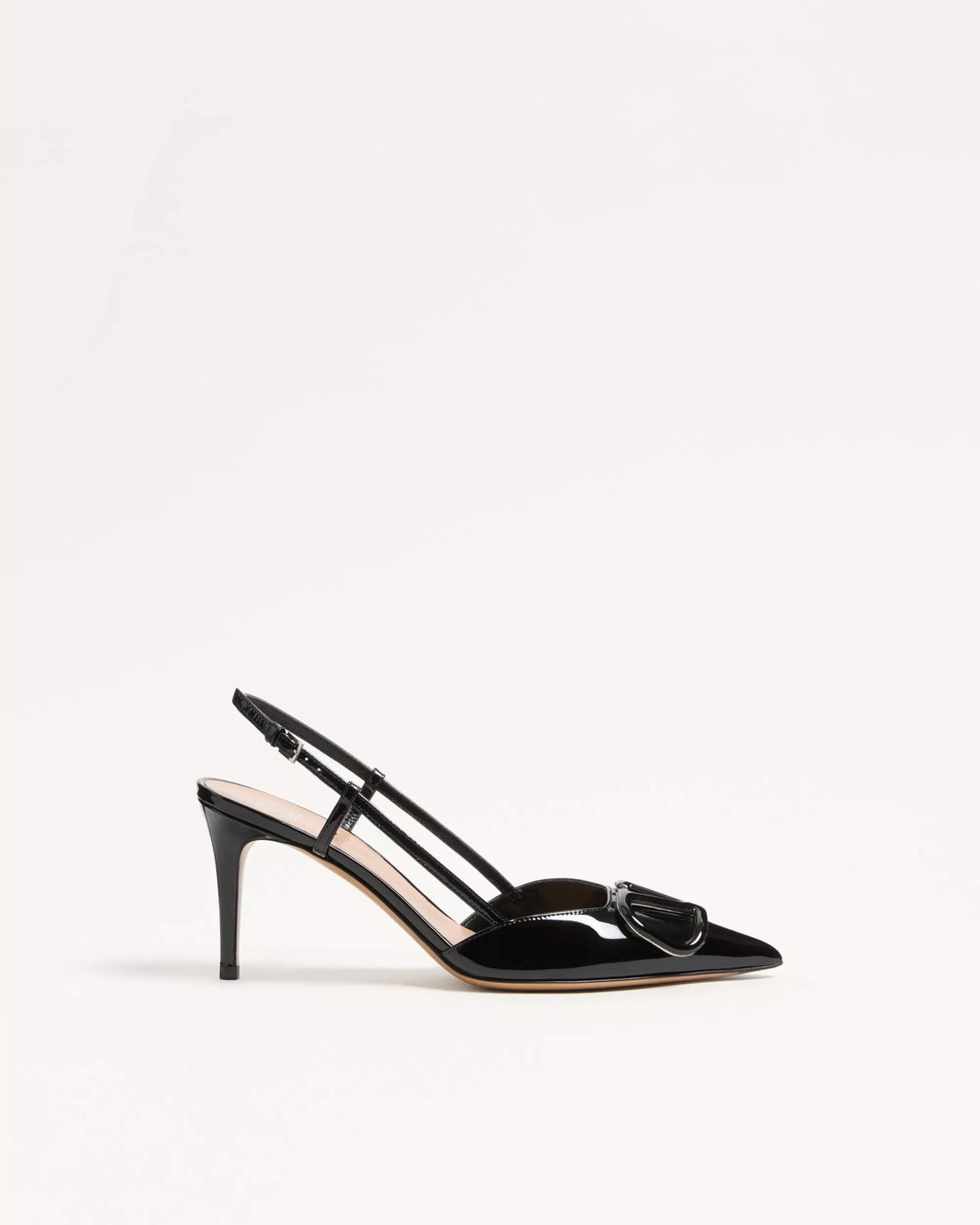 Black patent leather slingback pump with VLogo signature buckle detail and pointed toe — Valentino Garavani | Endless UAE