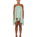Halter neck flowy mint green dress with asymmetrical hemline — Coucoo | Endless UAE