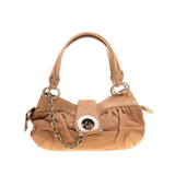 Tan quilted leather satchel with chain detail and circular logo clasp — Bally | Endless UAE