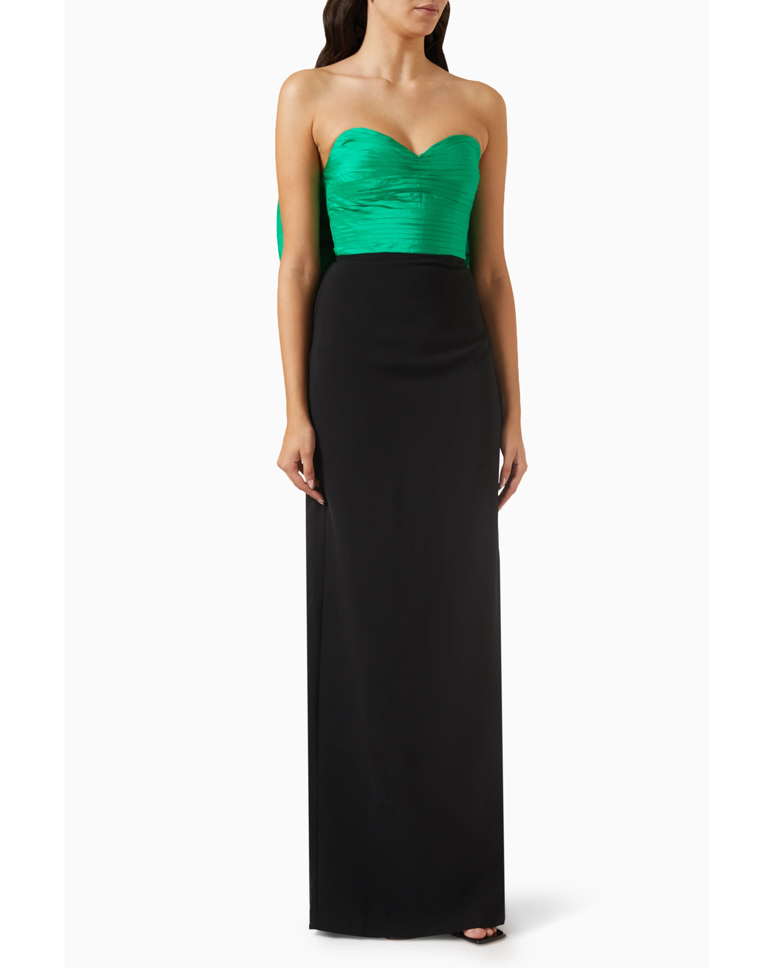 Strapless maxi gown with green silk taffeta bodice and black stretch crepe skirt — Jovani | Endless UAE
