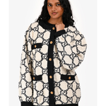 Black and cream GG monogram jacquard bomber jacket with gold buttons — Gucci | Endless UAE