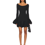 Black balloon contrast knit dress with long sleeves and ruched hem — Aaizel | Endless UAE