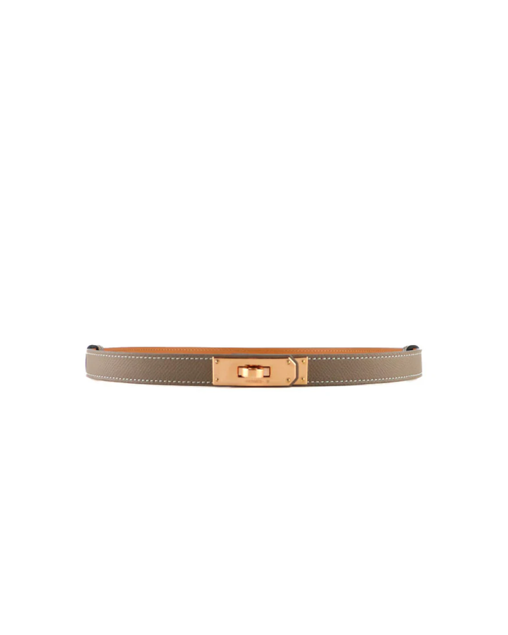 Hermes Kelly 18 belt in taupe leather with gold-toned buckle closure — Hermes | Endless UAE