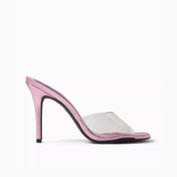 Pink metallic leather mule sandal with clear PVC upper and high heel — Nass | Endless UAE