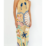 Pearl Halter Crochet Maxi Dress