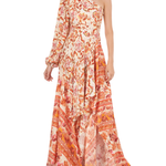 Piper Dress in coral floral print with one-shoulder neckline and flowing maxi silhouette — Amur | Endless UAE