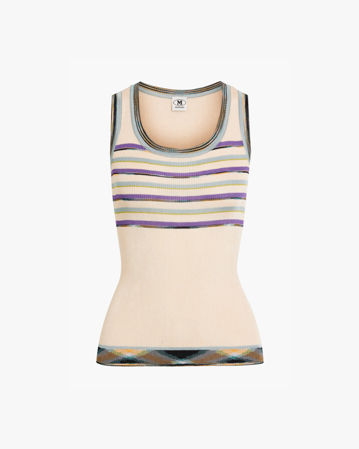 Striped crochet-knit tank in cream with purple and yellow stripes — Missoni | Endless UAE
