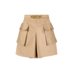 Logo-plaque straight short skirt in beige with cargo pockets and gold-tone chain belt detail — Elisabetta Franchi | Endless UAE