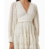 Cream lace long sleeve wrap dress with tiered skirt — Hemant & Nandita | Endless UAE