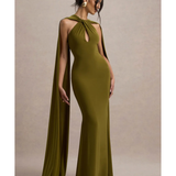 Rhoda Twist Halter-Neck Cape Maxi Dress