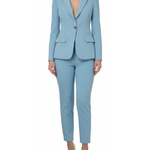 Light blue single-button blazer and trouser suit set in double-stretch crepe — Elisabetta Franchi | Endless UAE