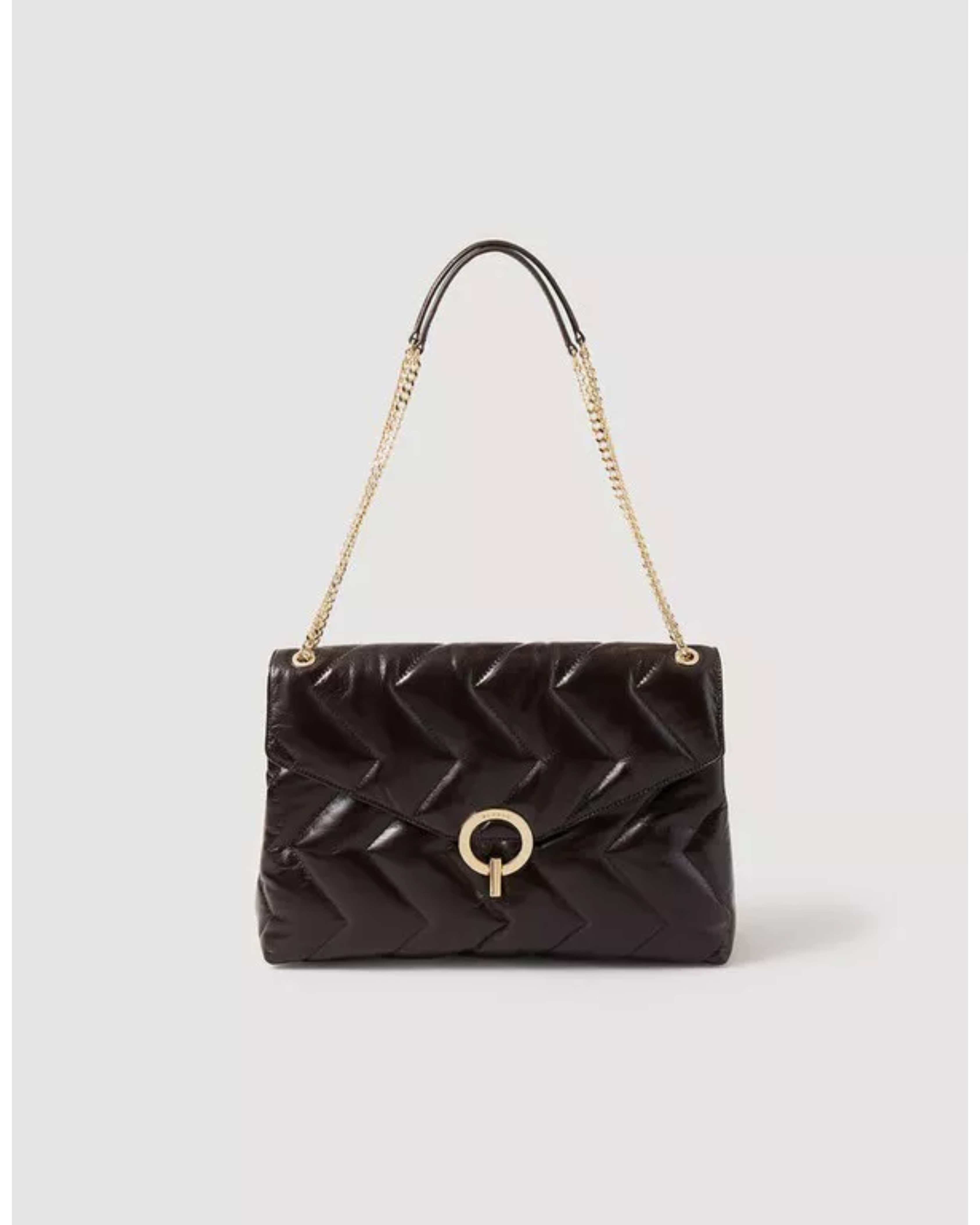 Black quilted leather shoulder bag with chain strap and gold ring closure — Sandro | Endless UAE