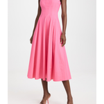 Pink sleeveless midi dress with square neckline and full skirt — Staud | Endless UAE