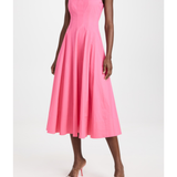 Pink sleeveless midi dress with square neckline and full skirt — Staud | Endless UAE