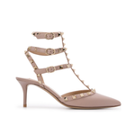 Nude leather Rockstud pumps with pyramid stud straps and buckle details — Valentino Garavani | Endless UAE