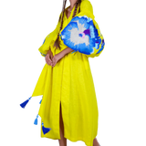 Pansies Sleeves Embroidered Linen Caftan Midi