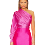 Hot pink one-shoulder draped top with textured fabric detail — Solace London | Endless UAE