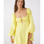 Yellow puffy sleeve mini dress with ruched neckline — For Love & Lemons | Endless UAE