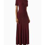 Burgundy ribbed maxi dress with short sleeves and button front closure — Sandro | Endless UAE