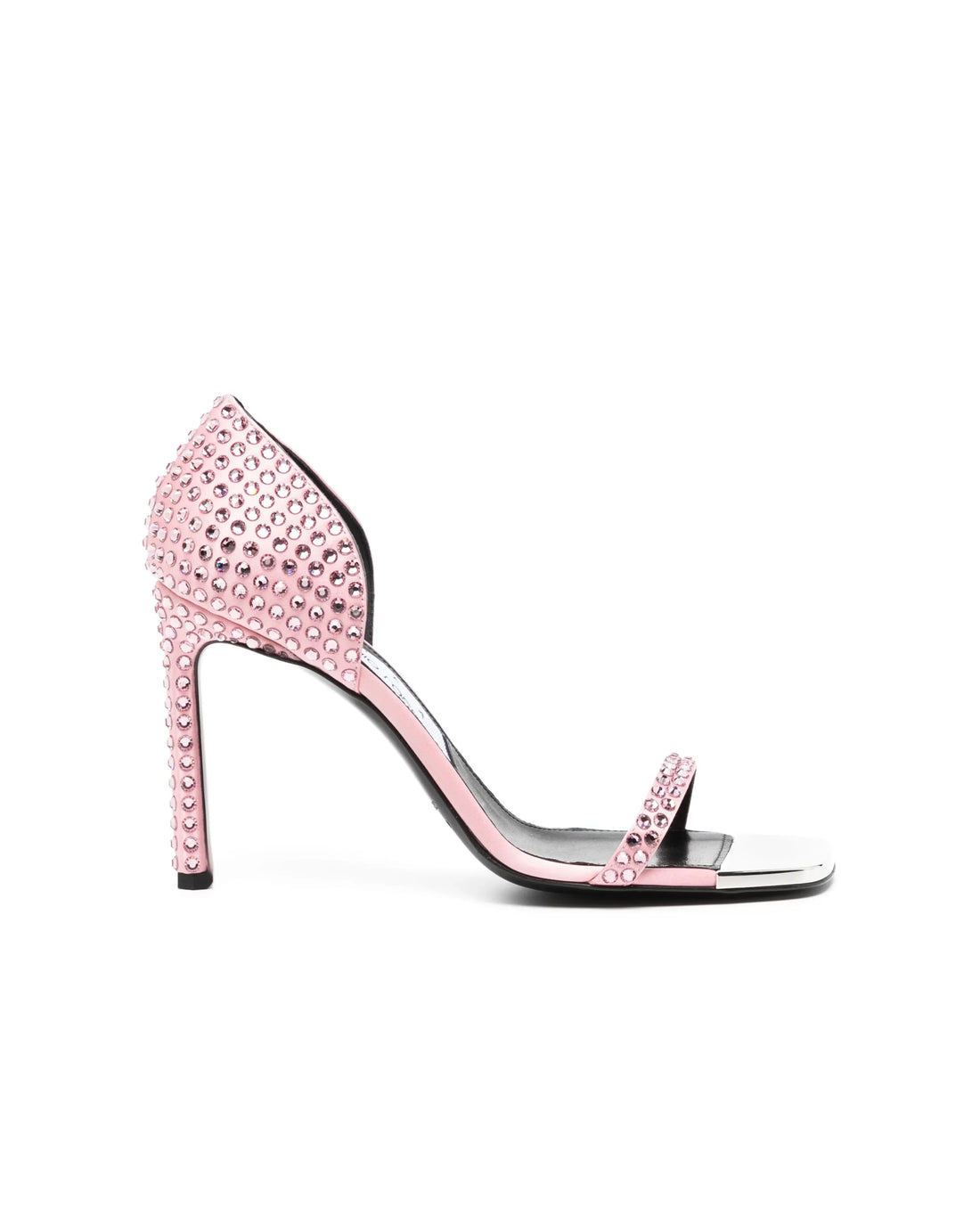 Pink crystal-embellished heeled sandal with black sole and toe strap — Sergio Rossi | Endless UAE