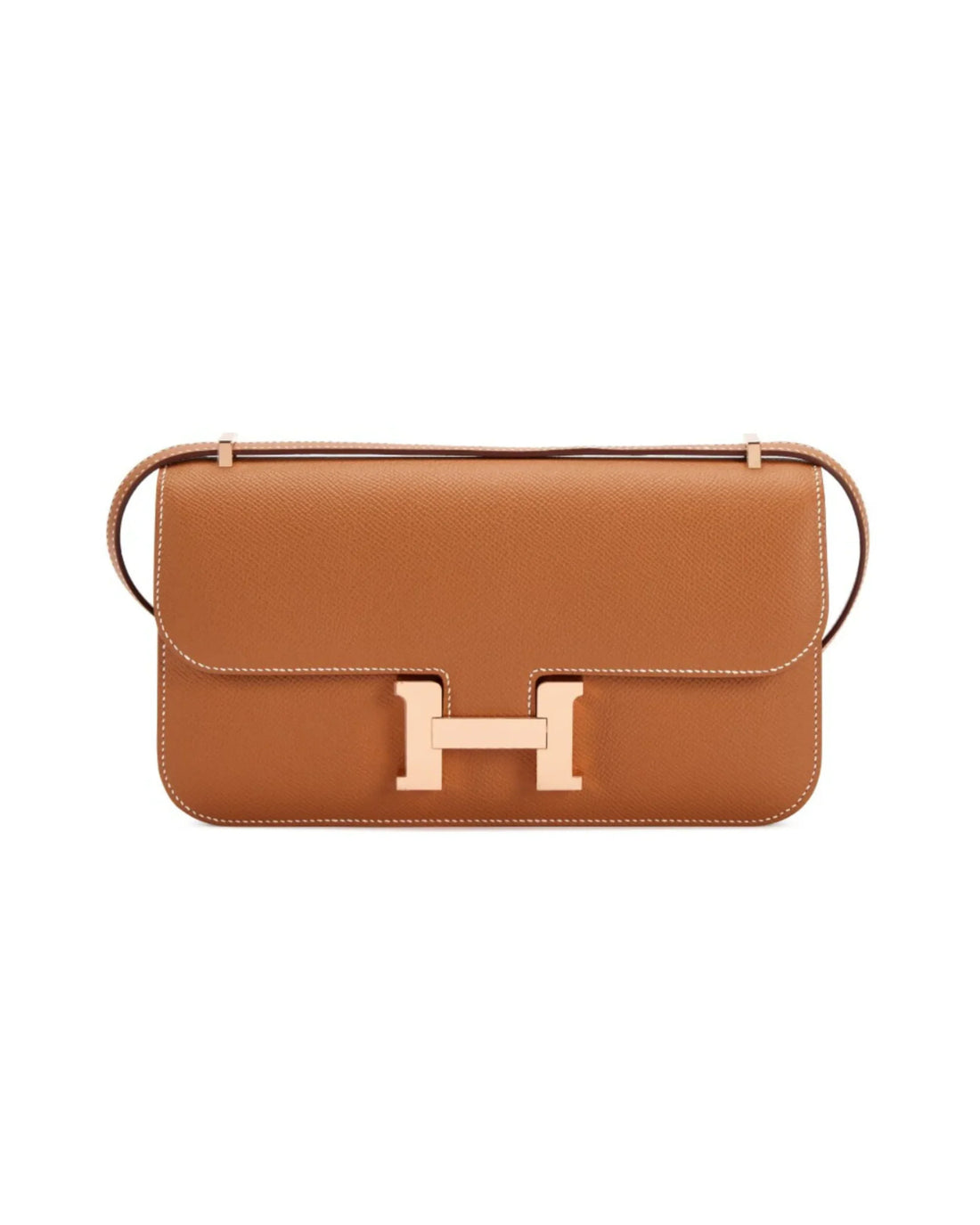 Brown Epsom leather shoulder bag with rose gold H clasp and adjustable strap — Hermes | Endless UAE