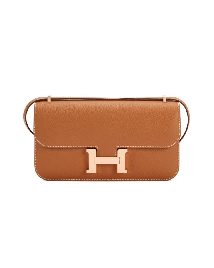 Brown Epsom leather shoulder bag with rose gold H clasp and adjustable strap — Hermes | Endless UAE