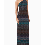 Embellished one-shoulder maxi dress with chevron pattern in teal and multicolor — Missoni | Endless UAE