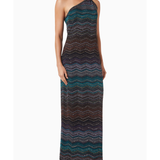 Embellished one-shoulder maxi dress with chevron pattern in teal and multicolor — Missoni | Endless UAE