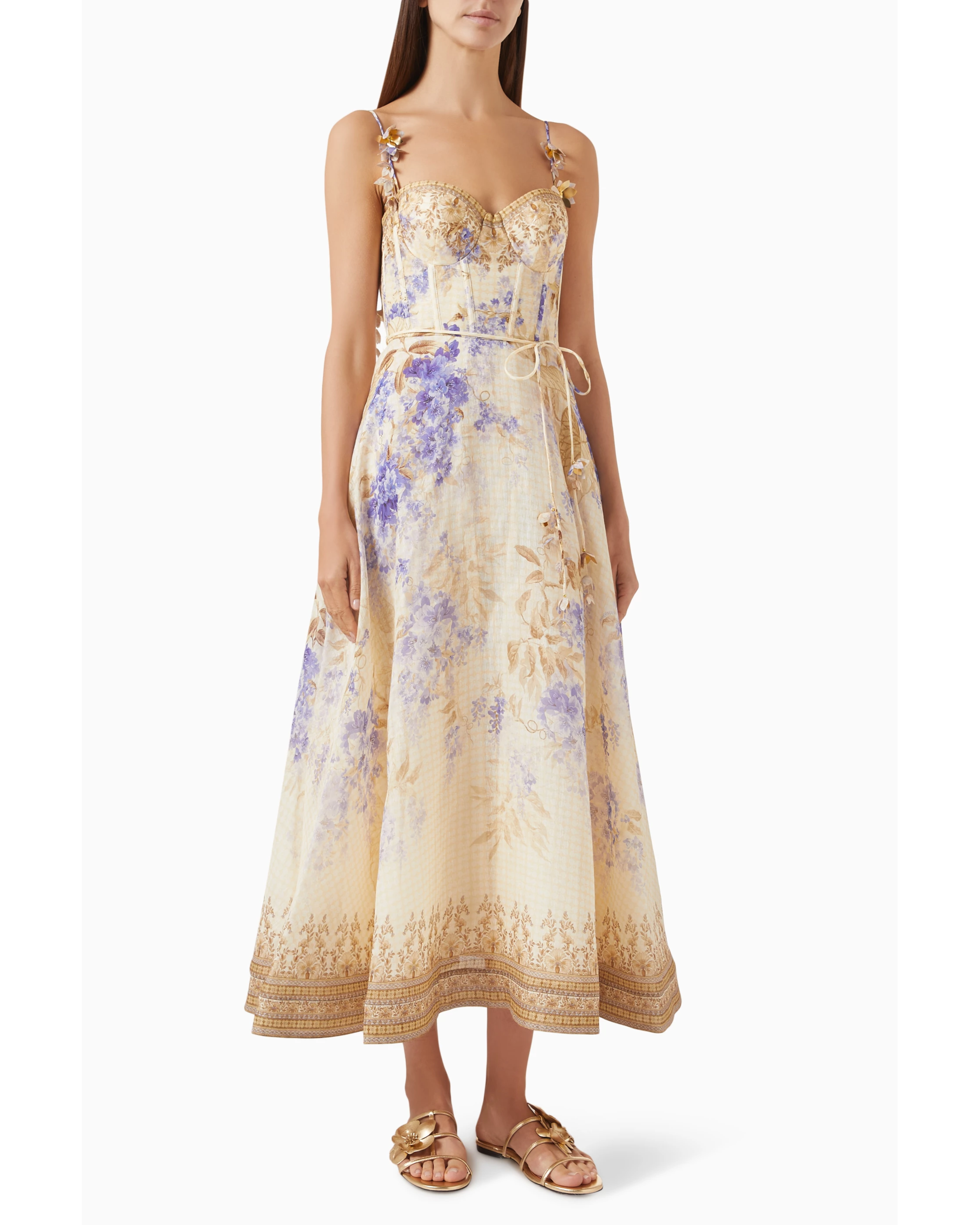 Floral print midi dress with sweetheart neckline and tie waist — Zimmermann | Endless UAE