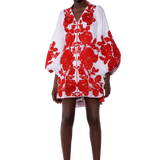 Roses Fully Embroidered Batiste Caftan Mini