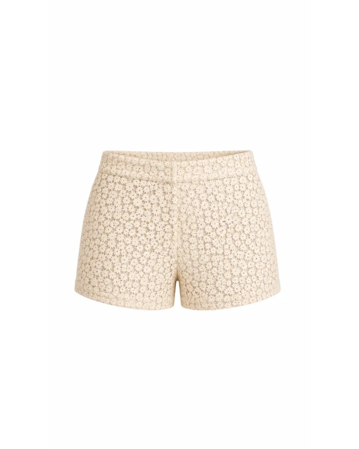 Cream sequined shorts with elastic waistband — Baicoz | Endless UAE