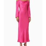 Pink satin jacquard cold-shoulder maxi dress with long sleeves and cowl neckline — Never Fully Dressed | Endless UAE