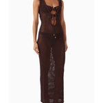 Brown crochet tie dress with open knit design and drawstring closure — Monday Swimwear | Endless UAE