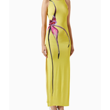 Sleeveless yellow maxi dress with pink floral print detail — Louisa Ballou | Endless UAE