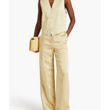Natural Pleated Satin Wide-leg Trousers