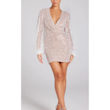 Maya Beaded Long Sleeve Mini Cocktail Dress