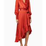 Red silk wrap midi dress with long sleeves and asymmetrical hem — Zimmermann | Endless UAE