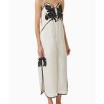Halayna Embroidered Dress in cream with black floral embroidery and button front — Scarlet Poppies | Endless UAE