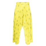 Yellow pleated floral midi skirt with asymmetric hem paired with white tank top and cardigan — Rokh | Endless UAE