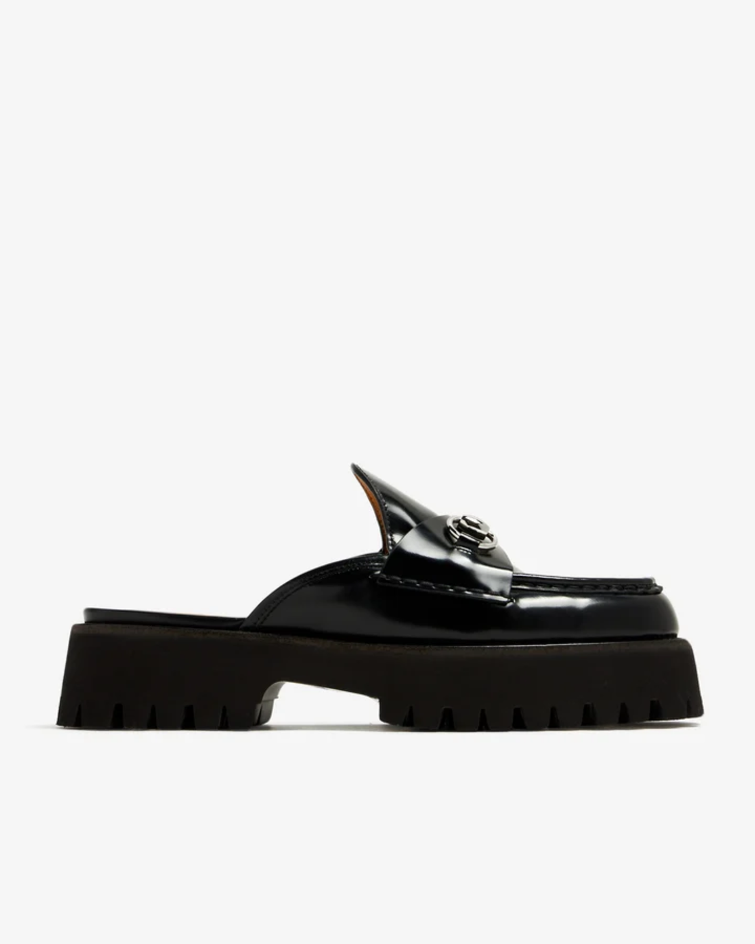 Black leather Horsebit mules with chunky lug sole and silver hardware — Gucci | Endless UAE