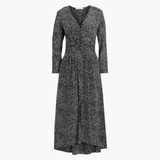 Black and white printed midi dress with long sleeves and wrap-style bodice in flowing cupro-blend crepe fabric — Maje | Endless UAE